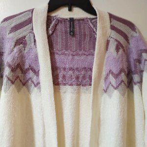Massini Women Sweater Cardigan Fair Isle Purple Cream Size 1X